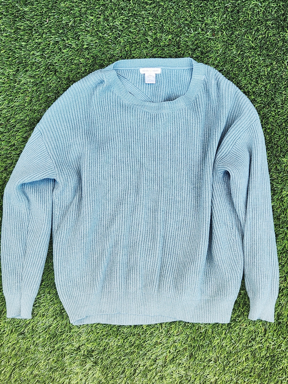 Green Overzized Crewneck Knit Sweater OPen Back